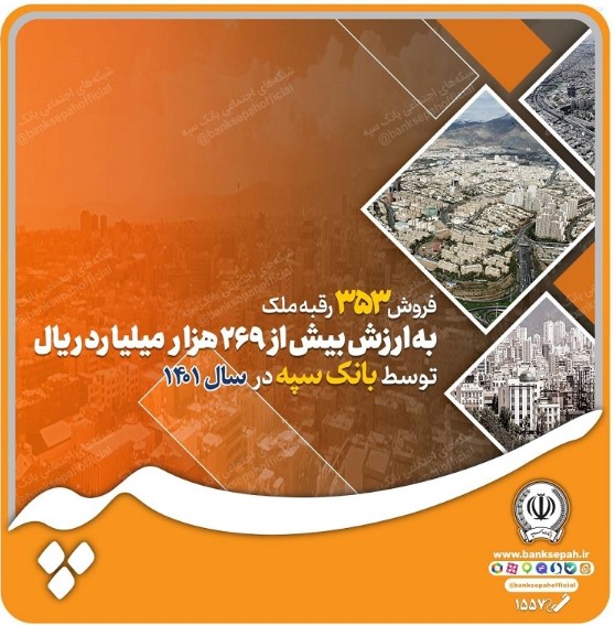 فروش ۳۵۳ رقبه ملک به ارزش بیش از ۲۶۹ هزار میلیارد ریال توسط بانک سپه
