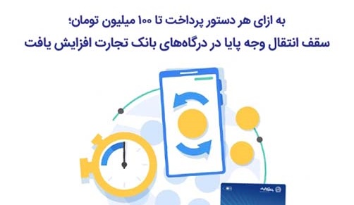 سقف انتقال وجه پایا در درگاه‌های اینترنت‌بانک تجارت افزایش یافت