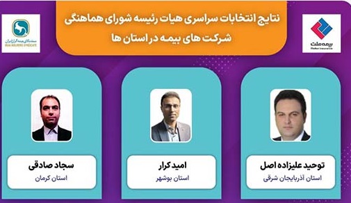 انتخاب روسای شعب بیمه ملت به عنوان دبیر شورای هماهنگی‌ شرکت‌های بیمه در استانهای آذربایجان شرقی، کرمان و بوشهر