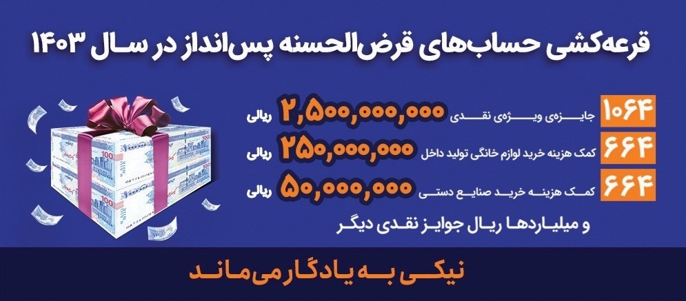 اعلام ترکیب و تعداد نهایی جوایز قرعه‌کشی حساب‌های قرض‌الحسنه پس‌انداز بانک رفاه