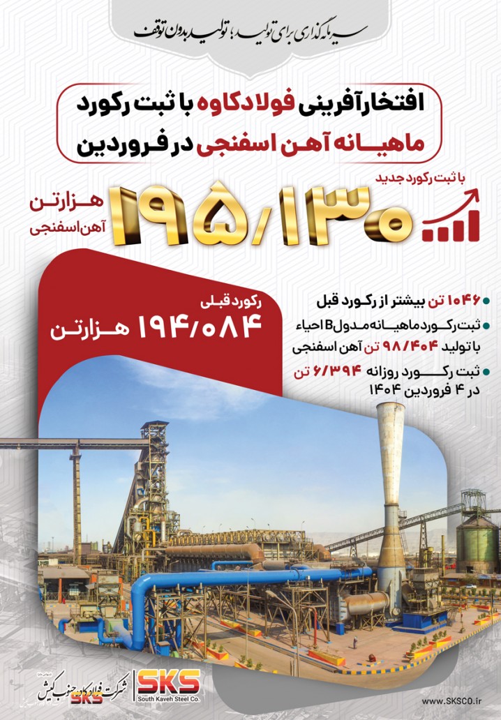 فولاد کاوه، فروردین را با ثبت رکورد آهن اسفنجی بدرقه کرد