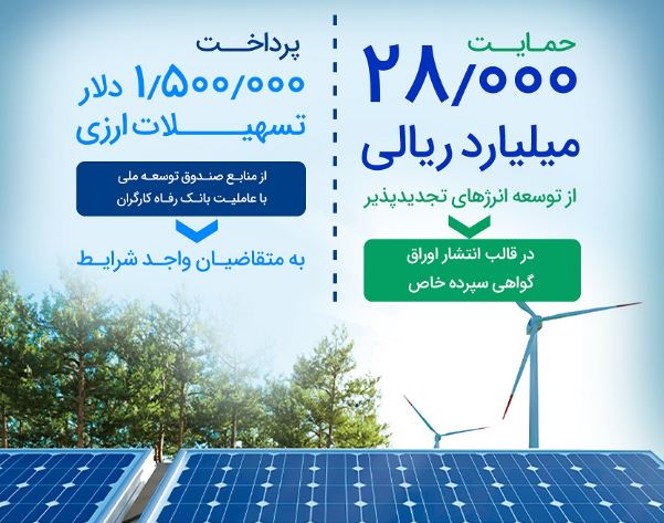 حمایت ۲۸ هزار میلیارد ریالی بانک رفاه کارگران از توسعه انرژی‌‌های تجدیدپذیر