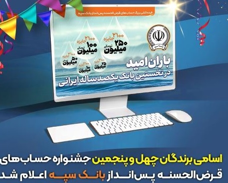 اسامی برندگان چهل و پنجمین جشنواره حساب‌های قرض‌الحسنه پس‌انداز بانک سپه اعلام شد