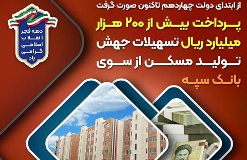 پرداخت ۲۰۰ هزار میلیارد ریال تسهیلات جهش تولید مسکن توسط بانک سپه